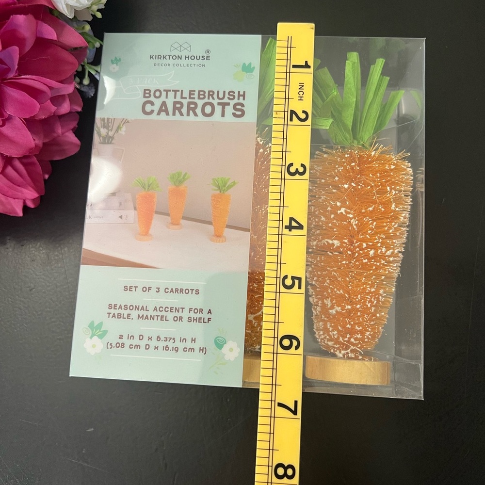 Kirkton House NIB NEW Easter Decor Orange Carrot Bottle Brush “Tree” Pack Of 3 - Picture 2 of 5